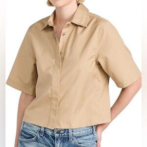 Vince cotton short sleeve cropped shirt in cliffside